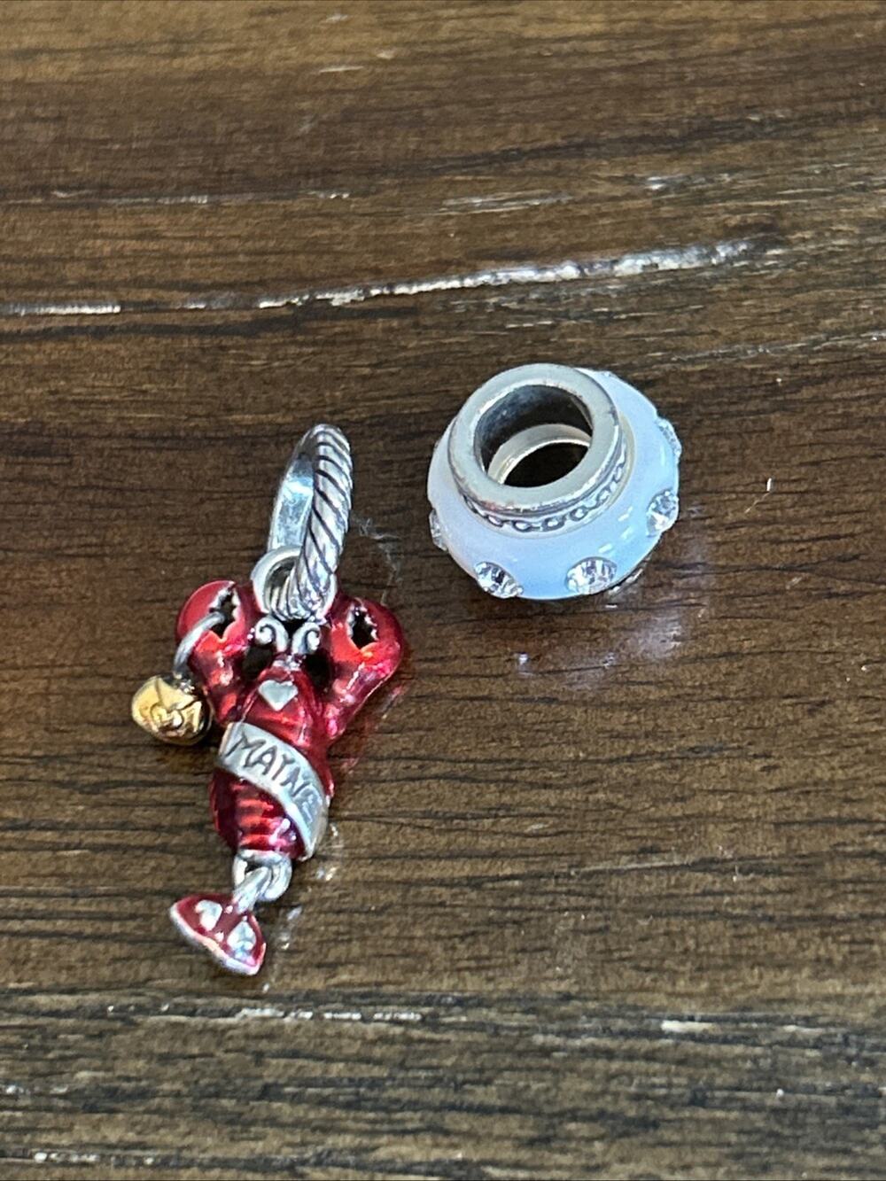 Brighton Maine Lobster Slide Charm White Rhinestone Spacer Bead Set